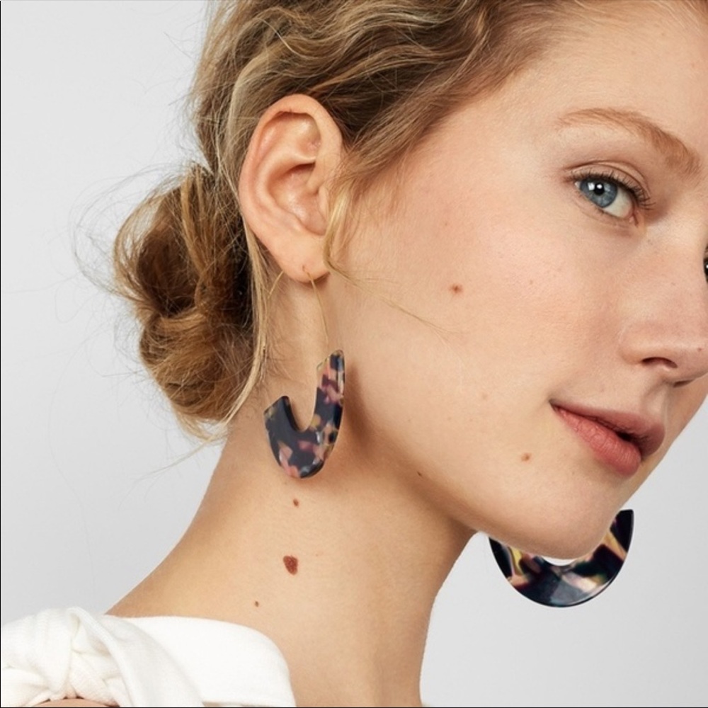 Agate Effect Resin Drop Hoop Earrings